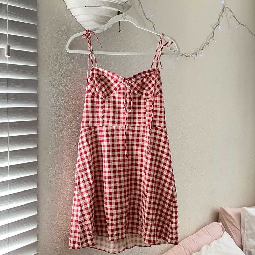 red and white plaid mini dress